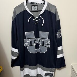 UTAH STATE AGGIES Navy and Gray  Hockey Jersey NWOT